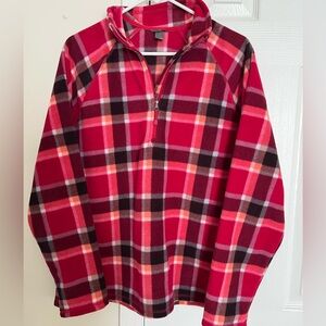 Eddie Bauer Red and Black Plaid Zip-Up Fleece shirt